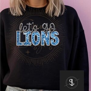 Black 'Let's Go Lions' Sweatshirt Sequin Unisex Fit XL